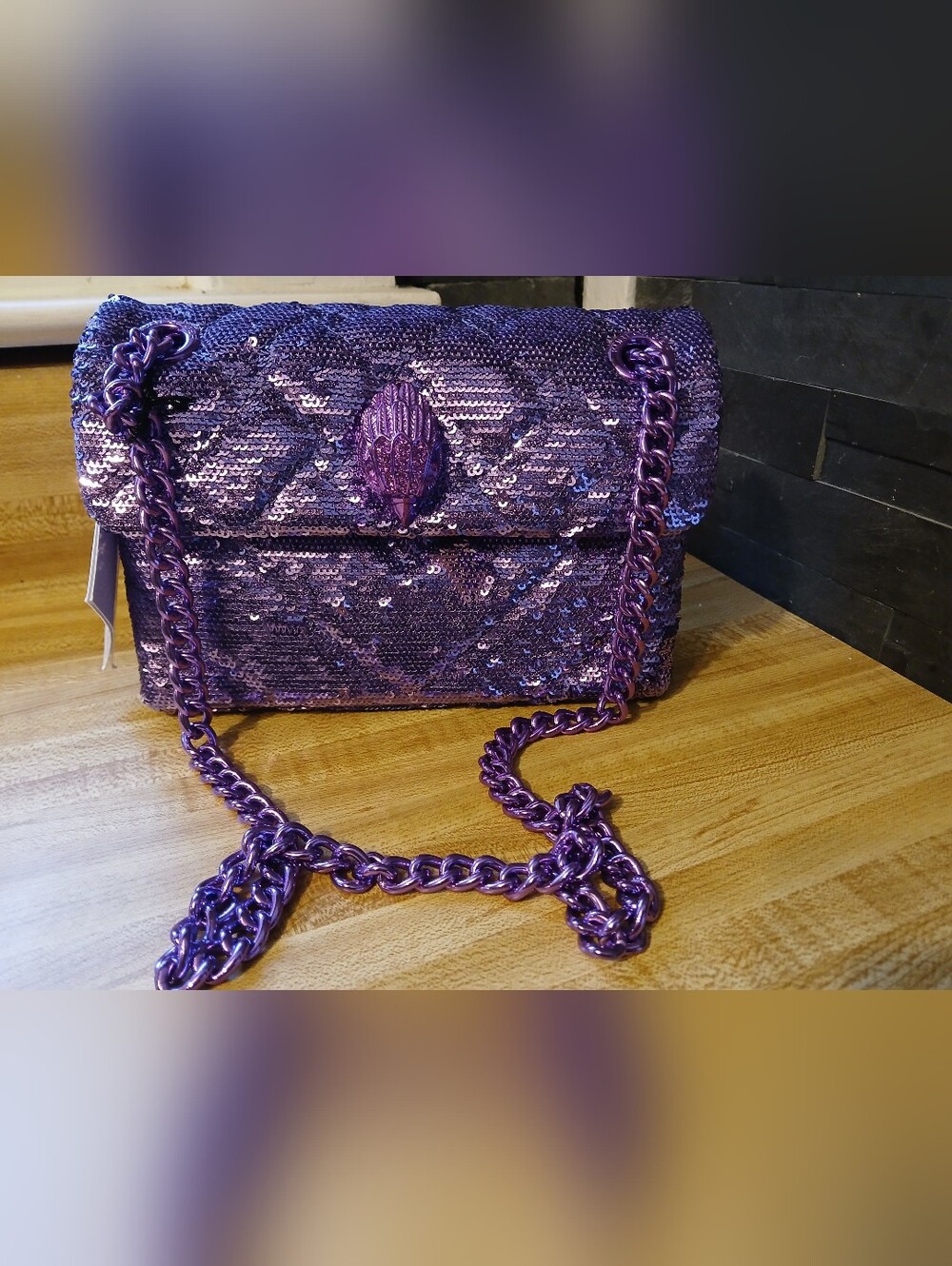 Kurt Geiger NWT Purple Sequin Kensington & Dustbag STUNNING & RARE - Picture 3 of 10